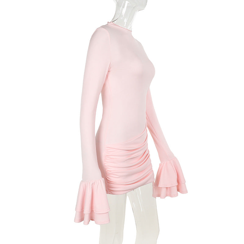 Ruched Long-Sleeve Flared-Cuff Bodycon Mini Dress 5