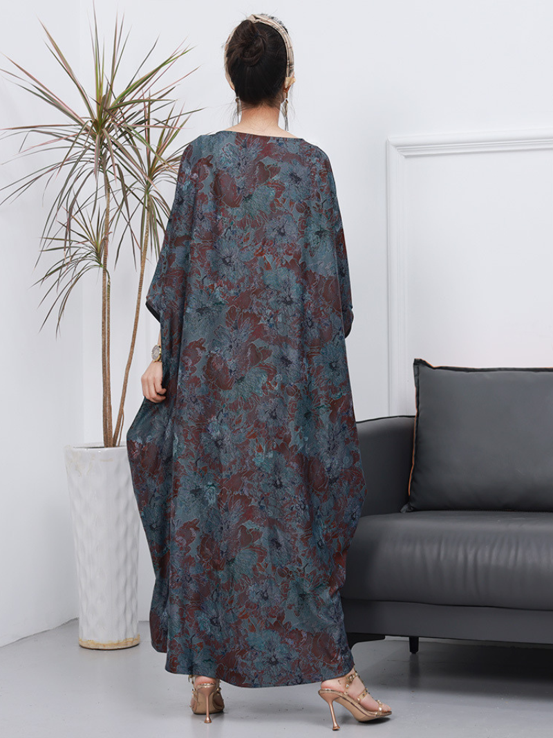 Floral Print Round Neck Batwing Cocoon Maxi Dress 3