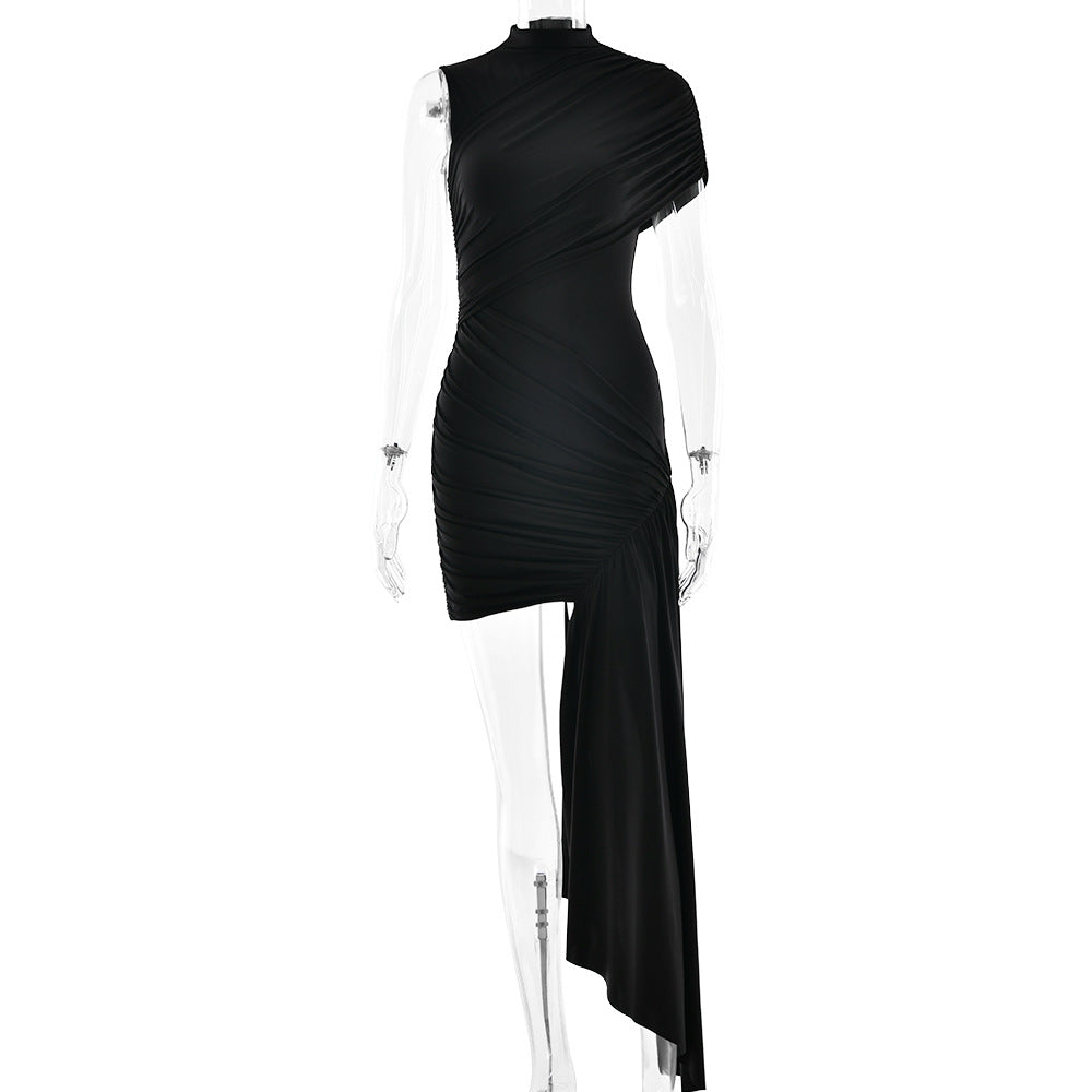 Ruched Mock Neck Sleeveless Asymmetric Draped Mini Dress 5