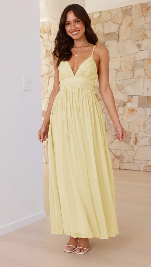 V-Neck Cross-Back Empire-Waist Flowy Maxi Dress 5