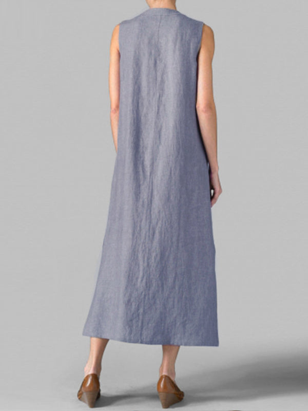 Button Align Slide-On Maxi Dress - Fashionpara