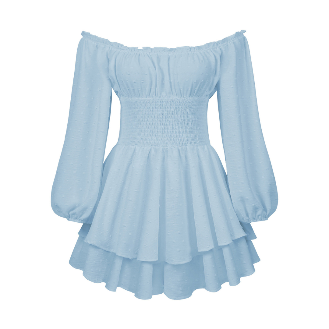 Off Shoulder Long Sleeve Smocked Tiered Ruffle Mini Dress 5