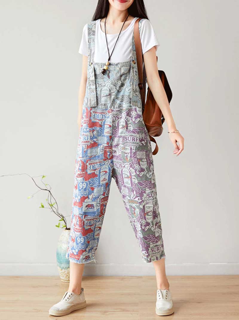 I love Music ripped Cropped Denim Overall Dungarees - Fashionpara