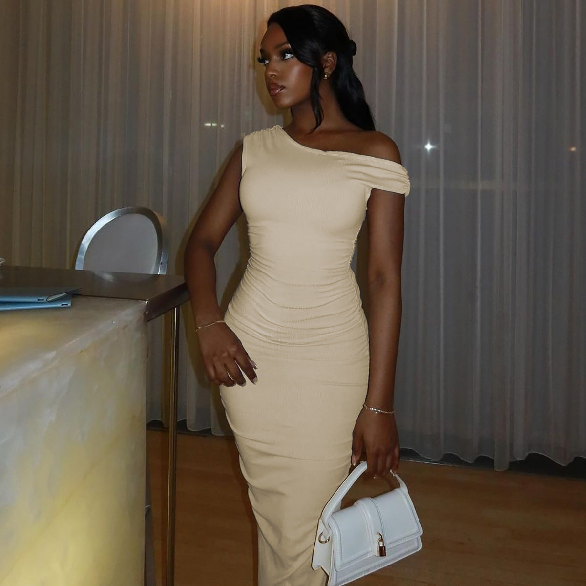 Mystical Off Shoulder Dress - Apricot