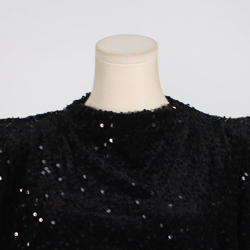 Crew Neck Sequin Padded-Shoulder Bodycon Mini Dress 5