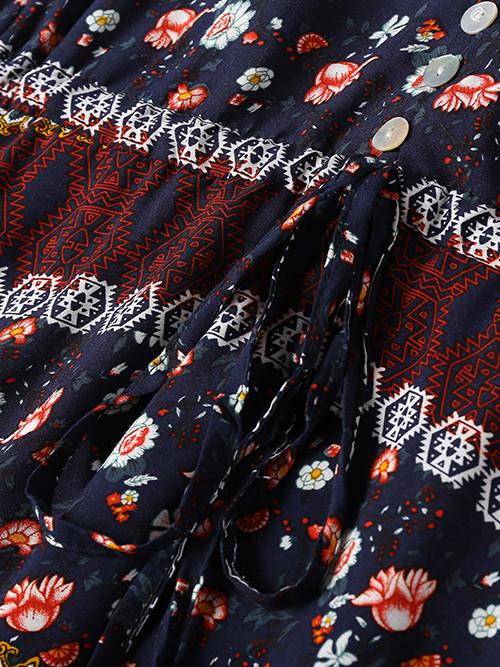 Paisley Print V-Neck Button-Front Swing Mini Dress 4