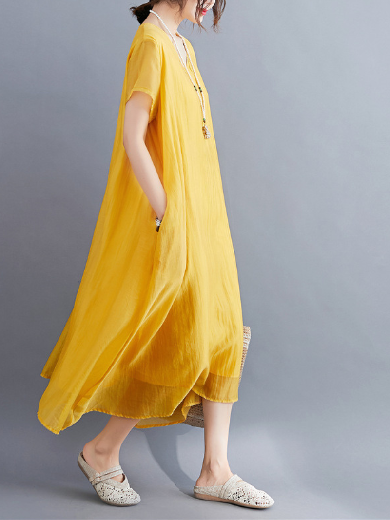Close To my Heart Cotton V-neck A-line Dress - Fashionpara