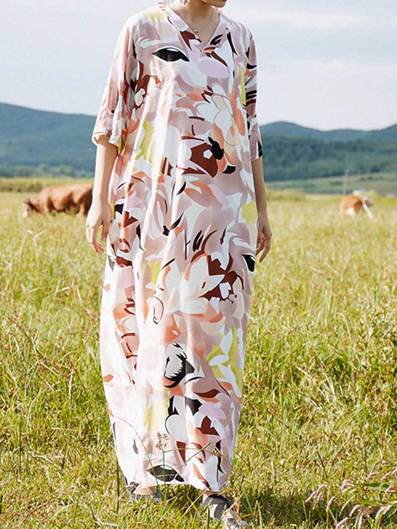 Multicolor Cotton Half Sleeves Kaftan Dress - Fashionpara