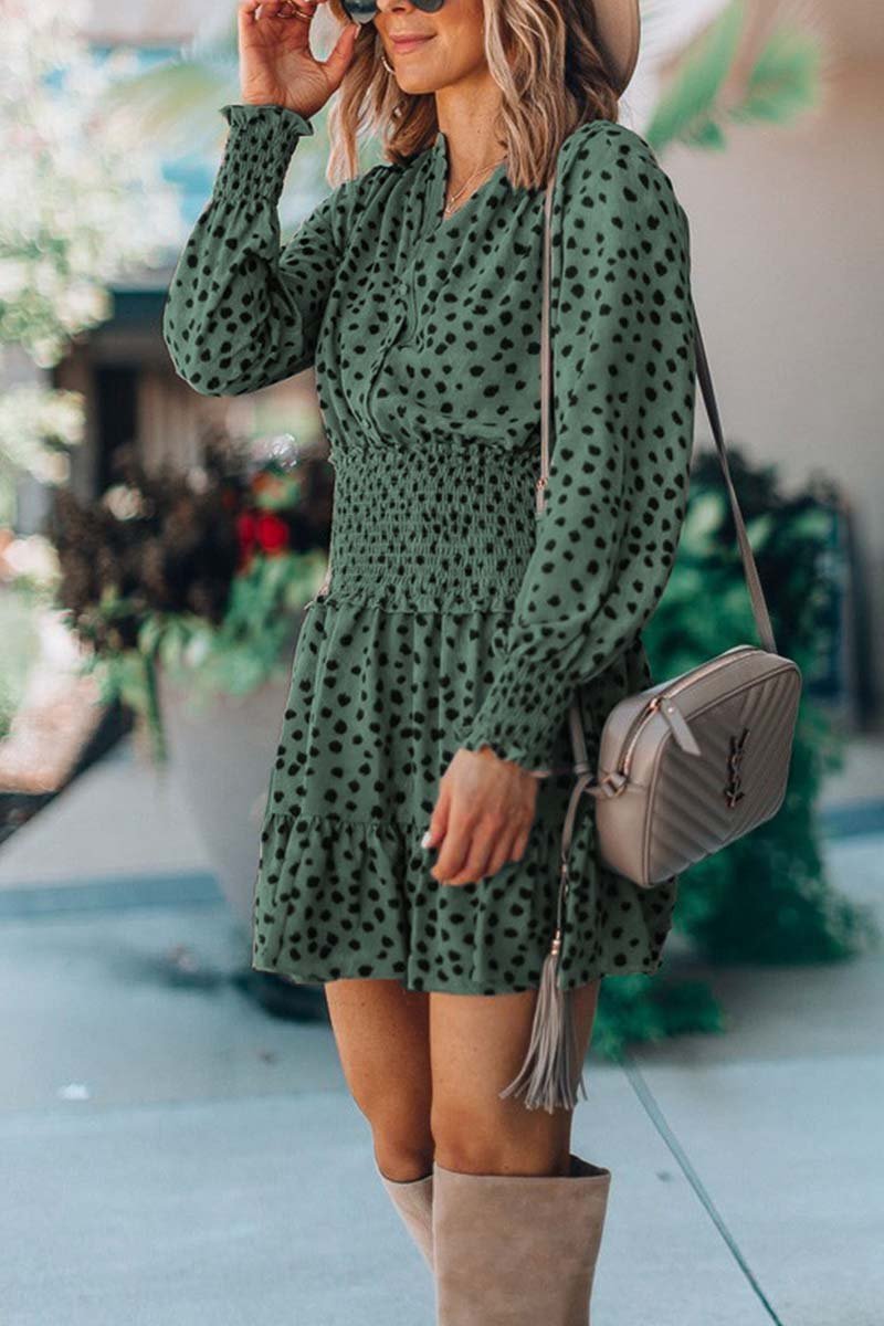Florcoo Printing Spotted Dress with Belt