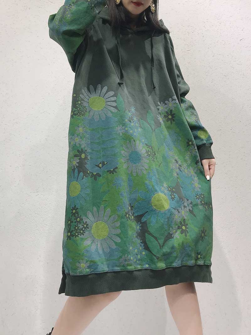 All Of Me Floral Print Hooded Sweater Midi Dress 5