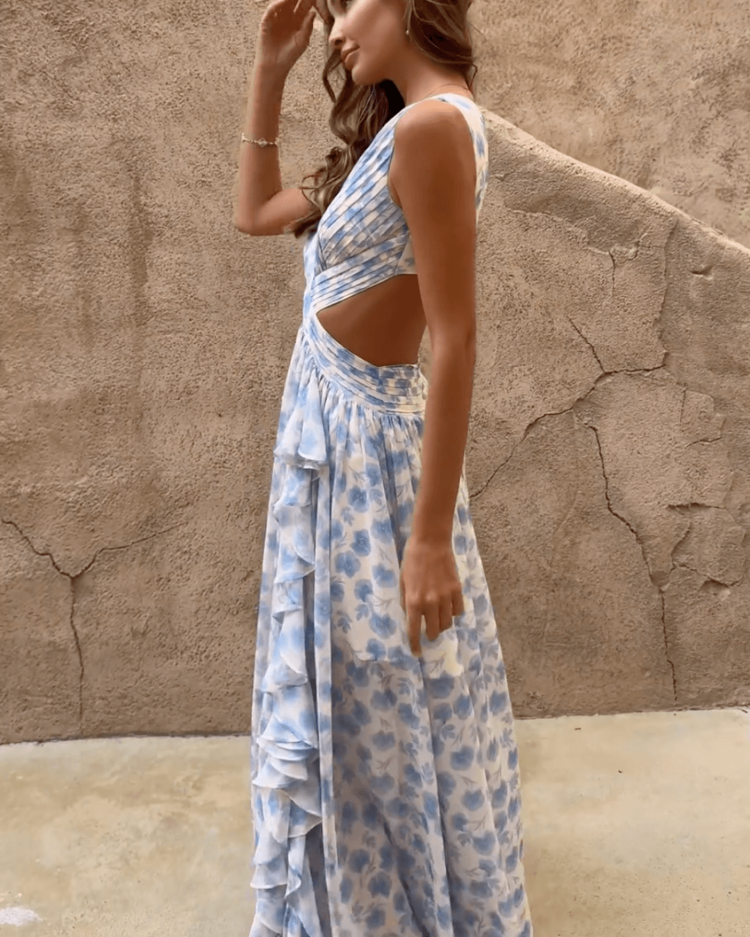 Back Lace-Up Elastic Waist Maxi Dress - Fashionpara