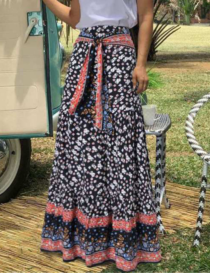 Flowers Boho Chic Print Maxi Skirt - Fashionpara