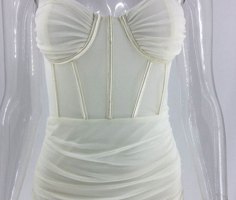 Sweetheart Neck Mesh Corset Ruched Bodycon Mini Dress 5