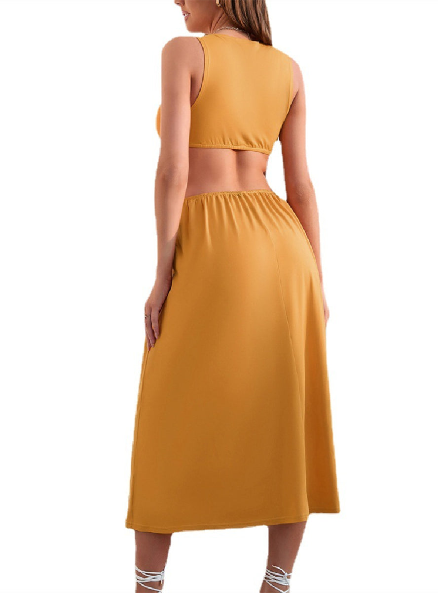 Plunge V-Neck Cut-Out Waist A-Line Midi Dress 5