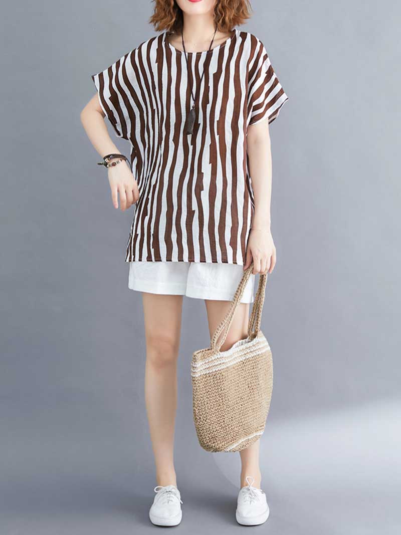 On My Mind striped Cotton Linen T-Shirt Top - Fashionpara