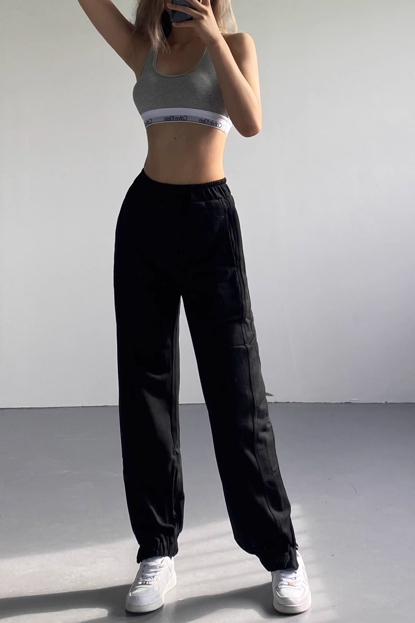 Lace Up Seam Elastic Waist Sports Pants