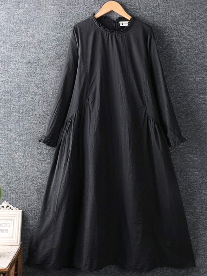Let Her Go Round Neck Cotton A-Line Dress - Fashionpara