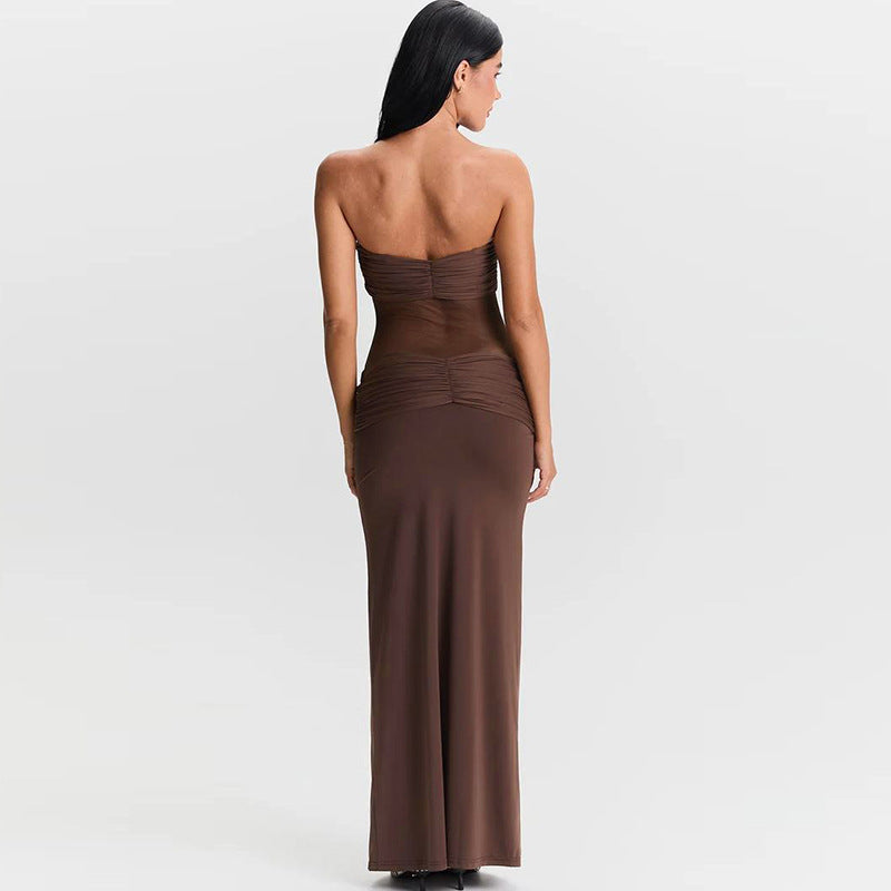 Strappy Sweetheart Mesh-Panel Knot-Front Bodycon Maxi Dress 5