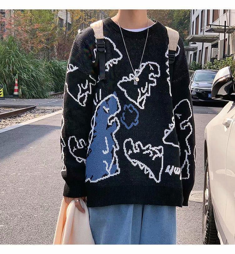 KittenAlarm - Cute Dinosaur Printed Loose Sweater