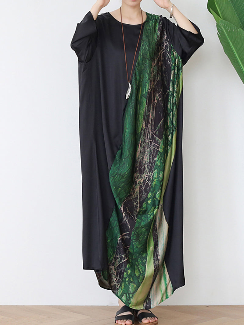 Marble Print Round Neck Batwing Sleeve Kaftan Maxi Dress 9