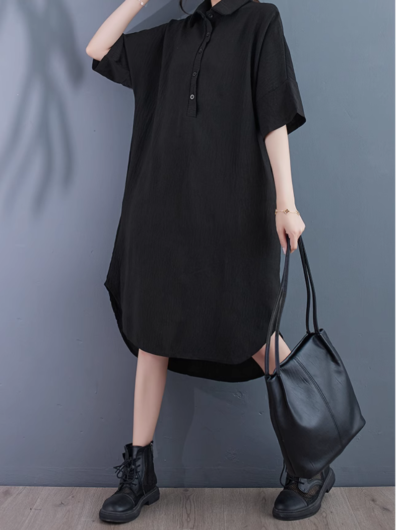 Solid Color Shirt Dress 3