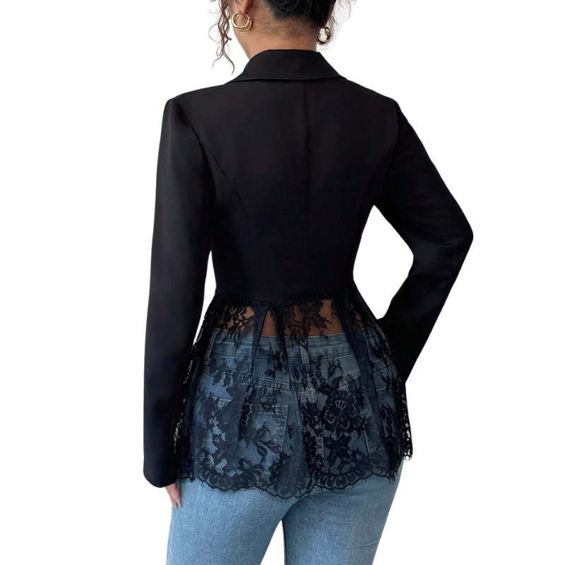 Lace Peplum Hem Deep V-Neck Single Button Blazer 5