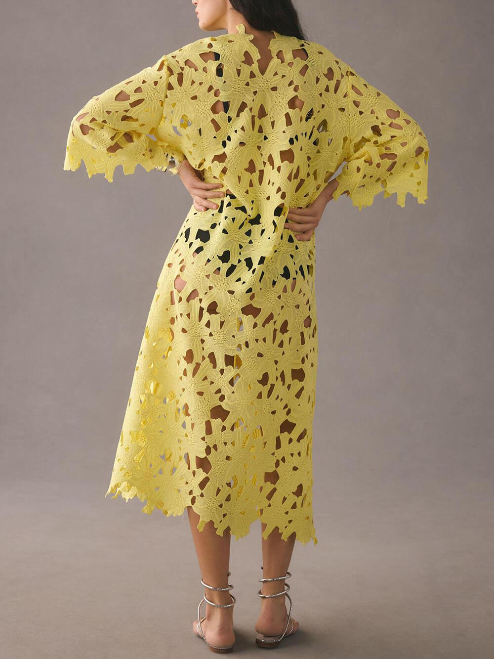 Lace Cover Up Beach Midi Dress - Fashionpara