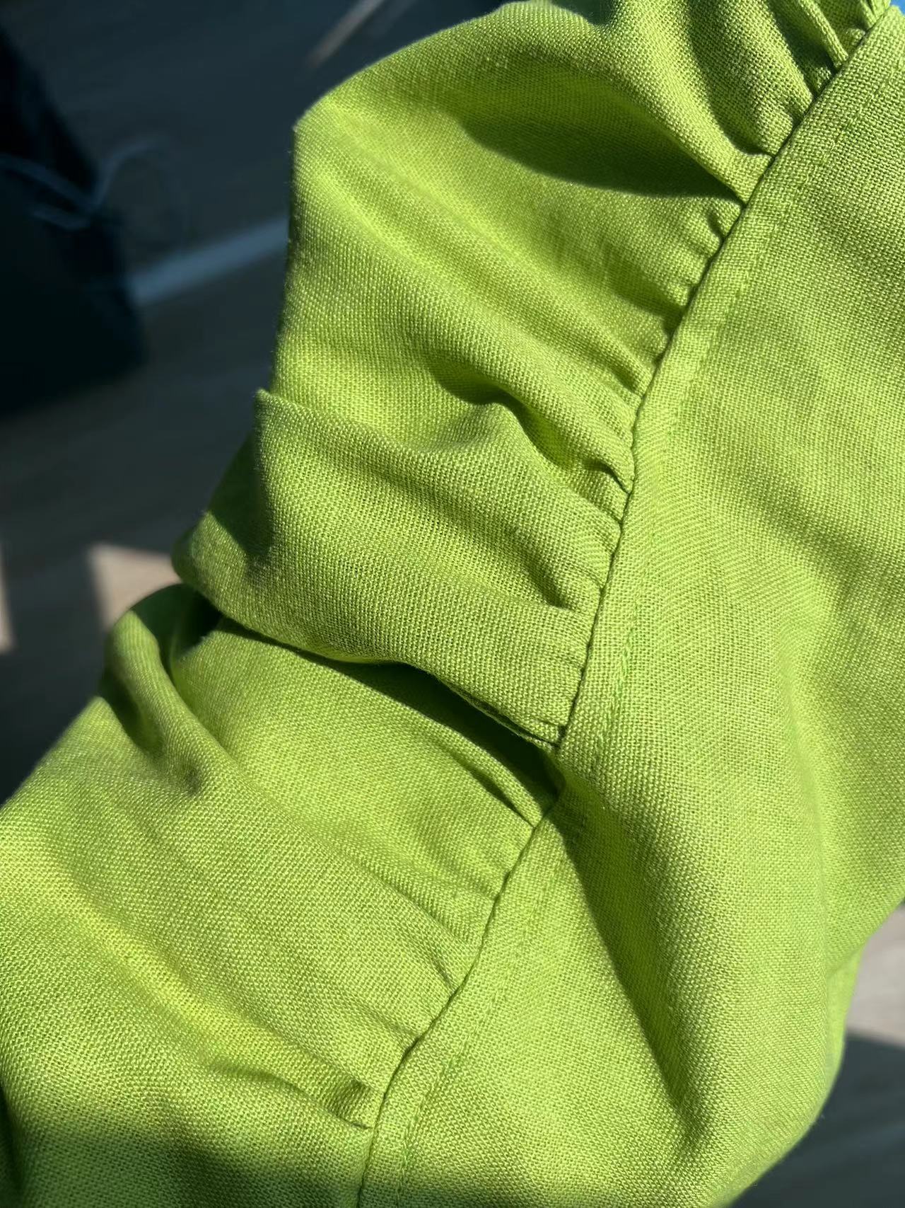 2023 New Linen Grass Green Midi Dress - Fashionpara