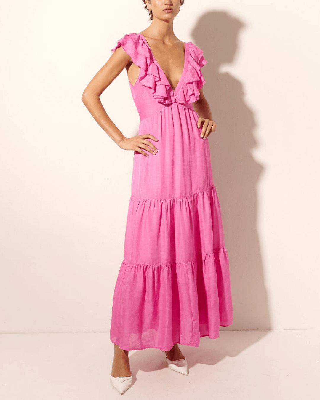 Ruffle Sleeve Cutout Maxi Dress - Fashionpara