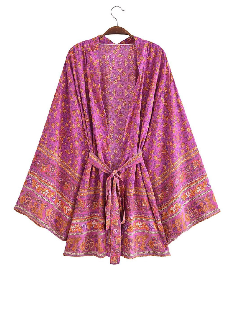 Short Kimono Jacket. Short Kimono Robe. Bohemian Print Kimono - Fashionpara