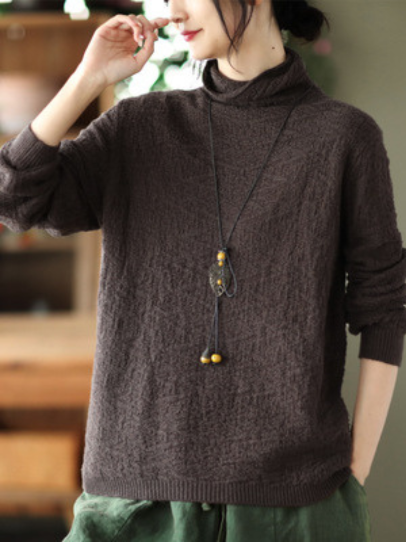 Double-knit Turtleneck Knitted Loose Thin Pullover Top - Fashionpara