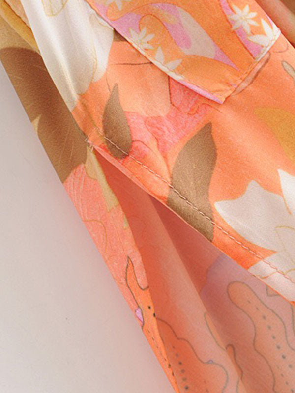 Floral Partywear Cotton Silk Kimono Orange Color Cotton Long Length Gown Robe Kimono - Fashionpara