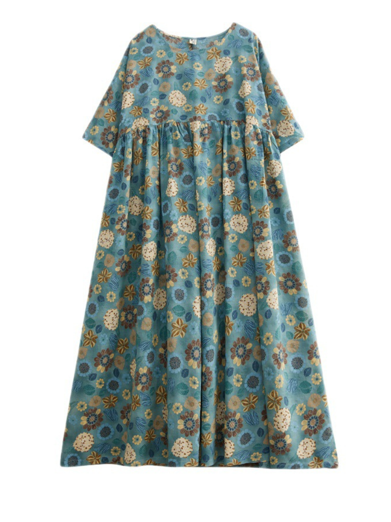 Floral Print Round Neck Short Sleeve Smock Maxi Dress 6