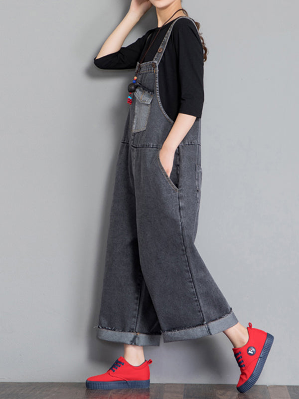 Jackie Thicken Denim Wide Leg Vintage Overall Dungaree - Fashionpara