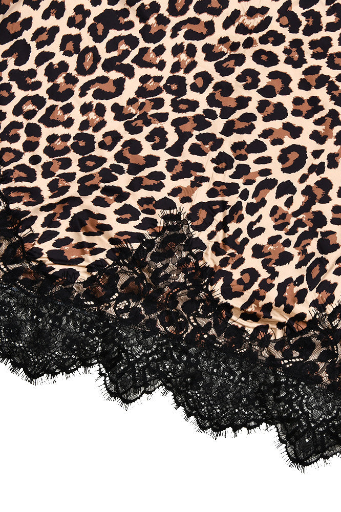 Leopard Print Cowl Neck Lace Hem Slip Maxi Dress 4