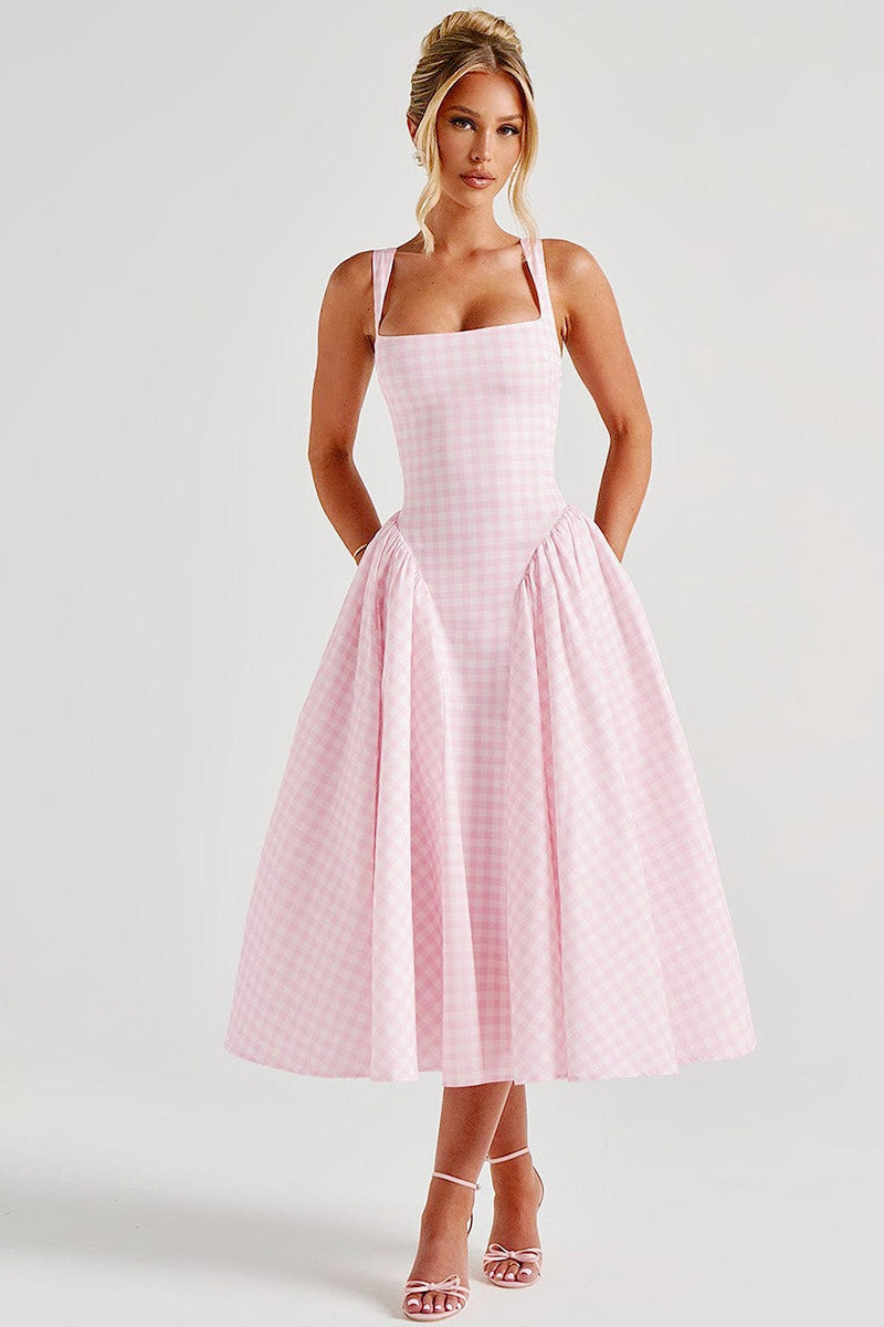 Gingham Backless Slip Birthday Dress