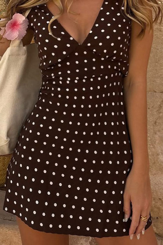 Polka Dot Color-Block V-Neck Bodycon Mini Dress