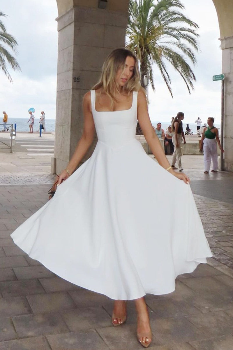 Simple Sleeveless Square Neck Work Dress