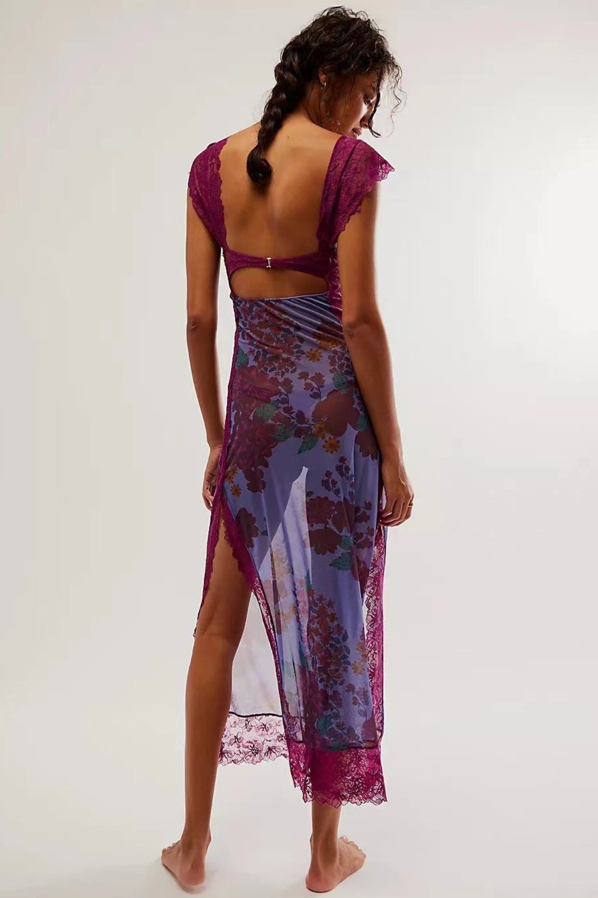 Lace Patchwork Strap Backless High Split Maxi Dress - View 6