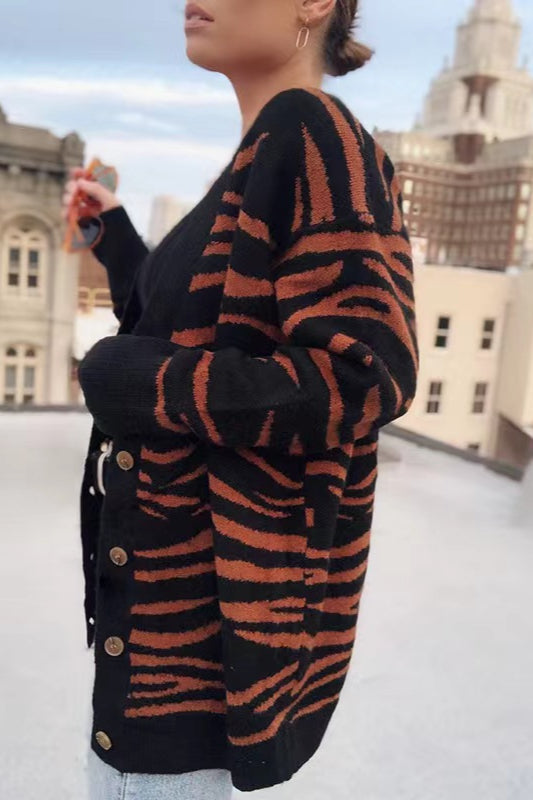 Zebra Knit Cardigan with Button Detail for Effortless Style