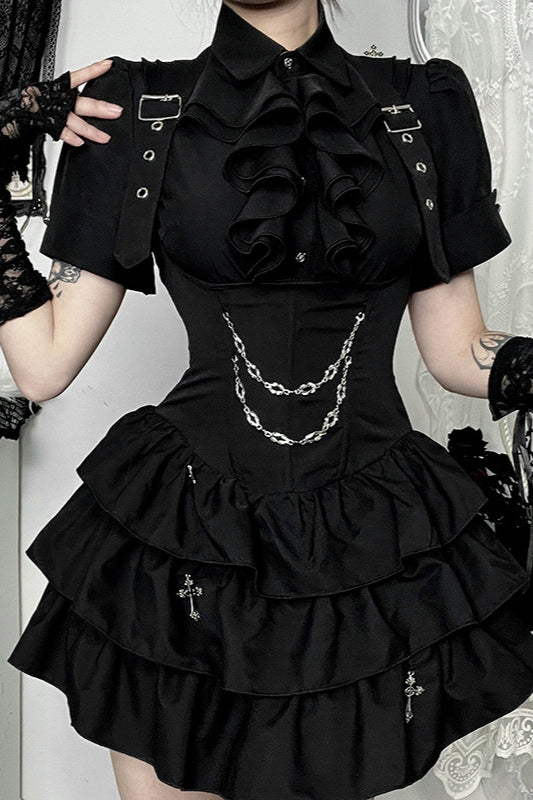 Gothic Short Sleeve Fitted Blouse