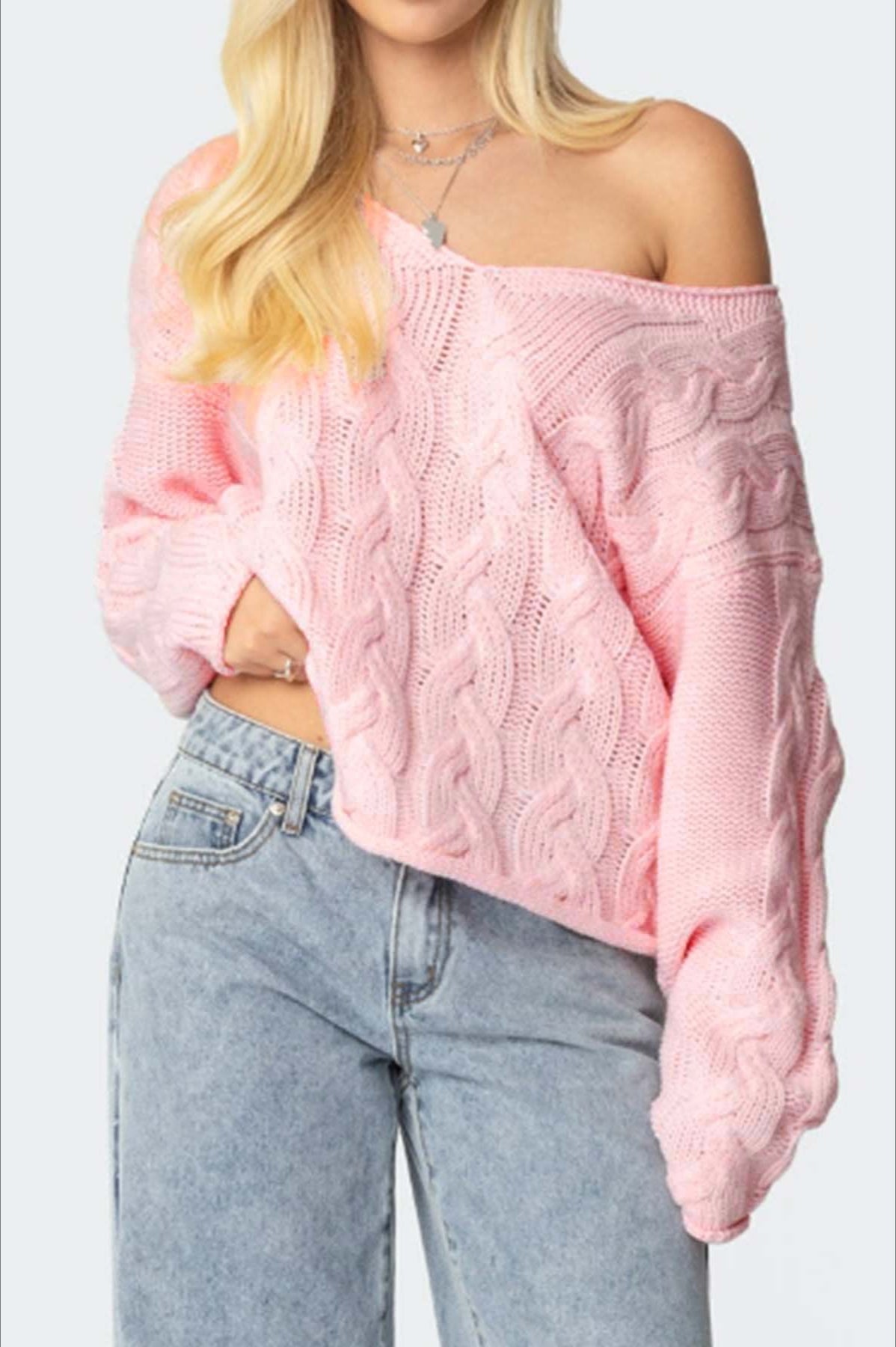 PrincessAce Solid V-Neck Cable-Knit Sweater for Comfort