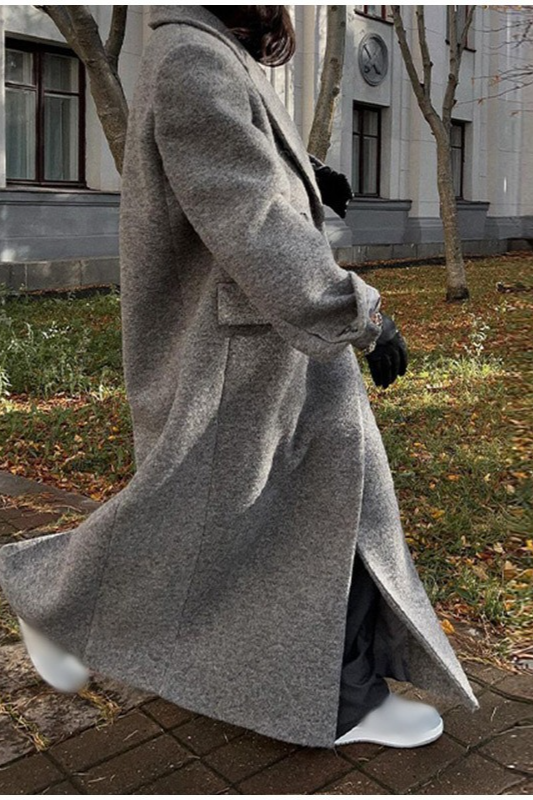 Elegant Wool Lapel Single Button Pocket Office Overcoat - Fashionpara