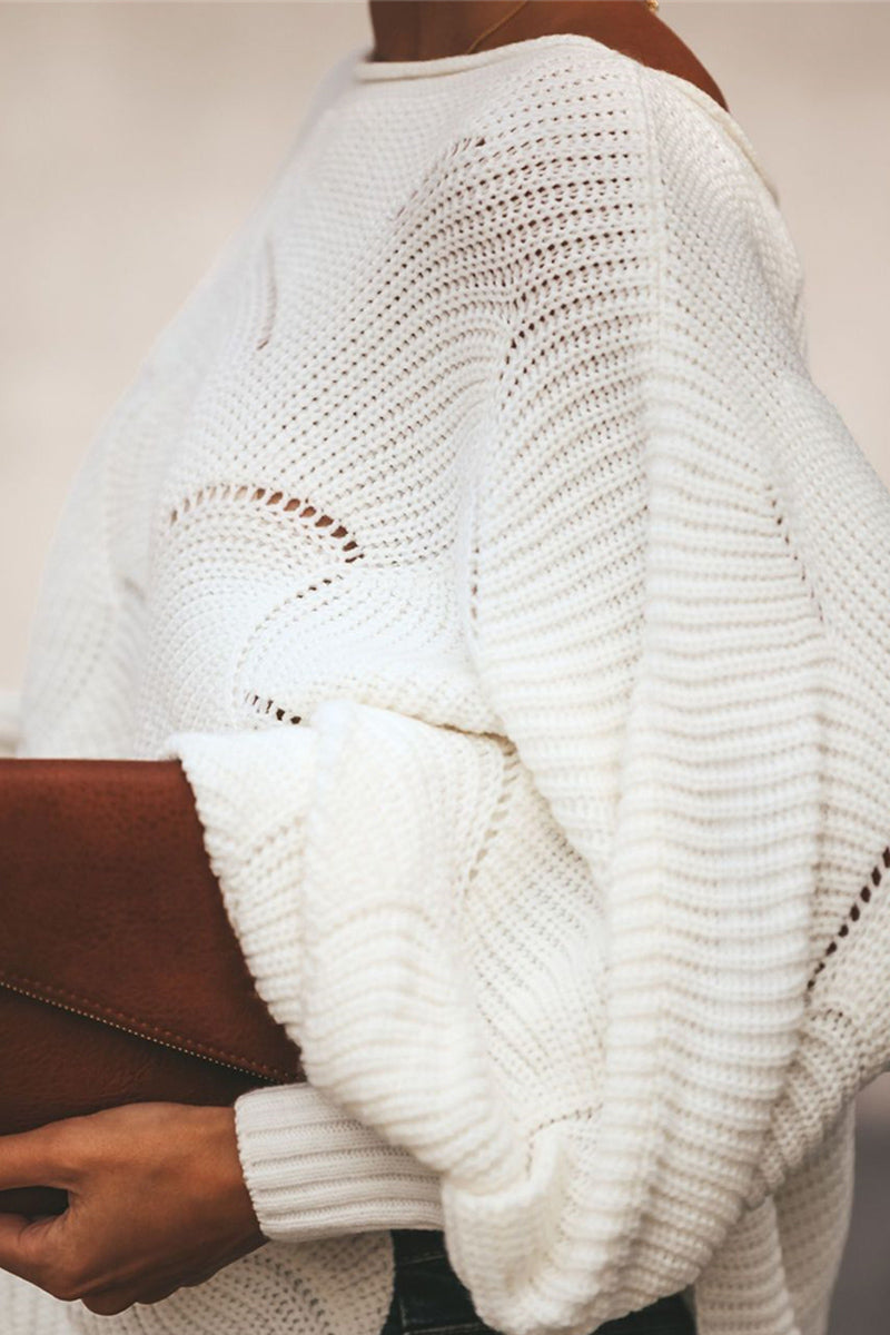 Lantern Sleeve Wide Neck Loose Sweater  Fashionpara