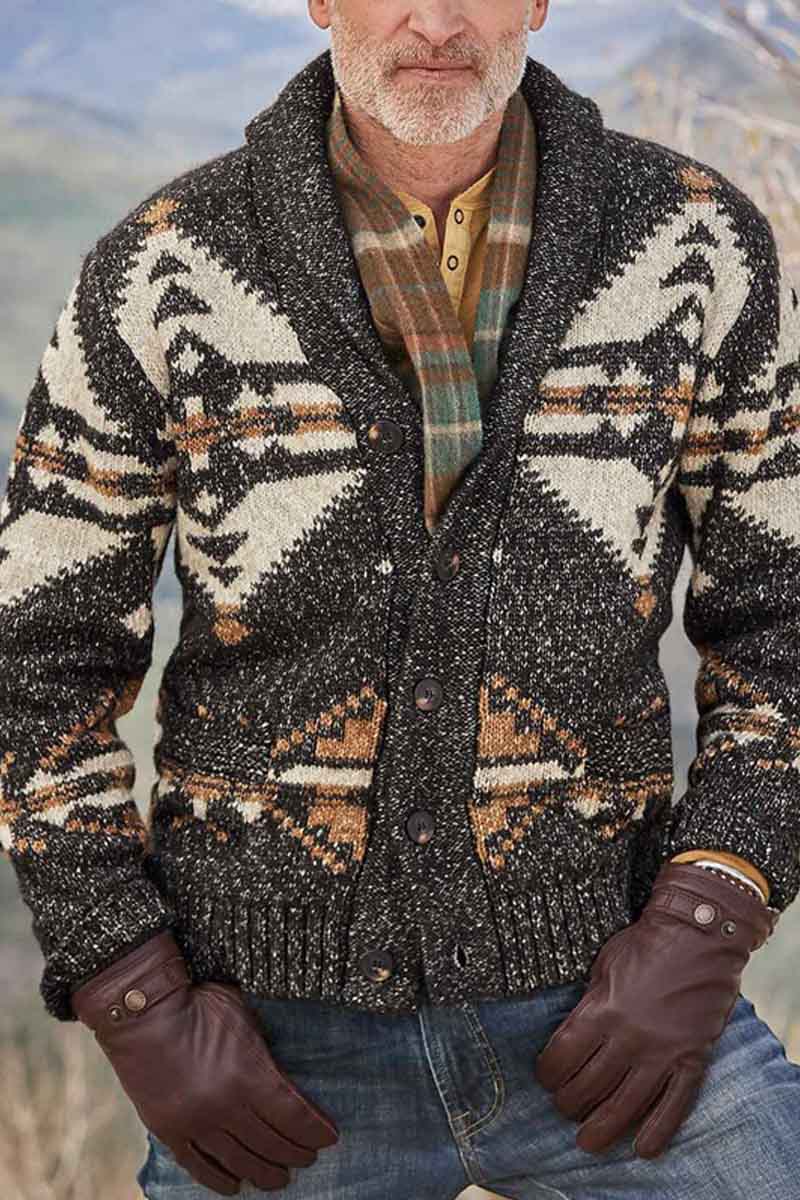 Men's Lapel Single Breasted Long Sleeve Cardigan Jumper Jacket - Fashionpara