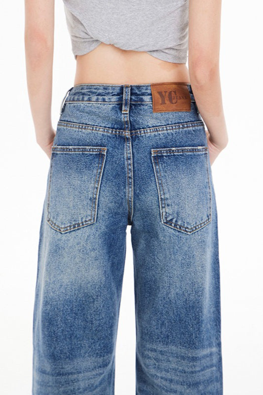 Low Rise Washed Straight Jeans