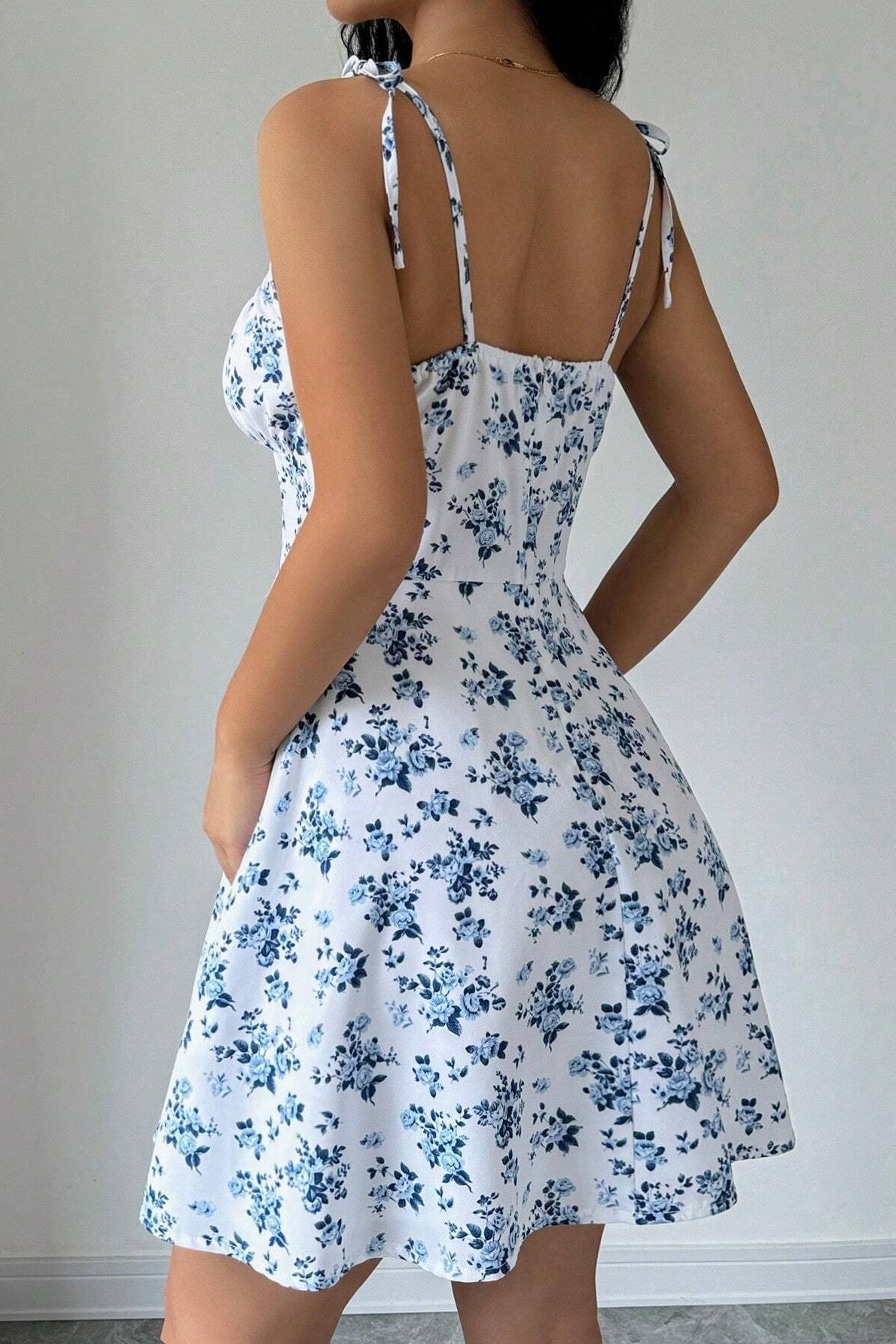 Floral Tie Strap Ruched Fit and Flare Mini Dress - View 2