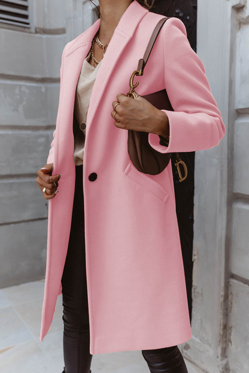 Solid Color Long Sleeve Single Breasted Coat With Pockets - Fashionpara