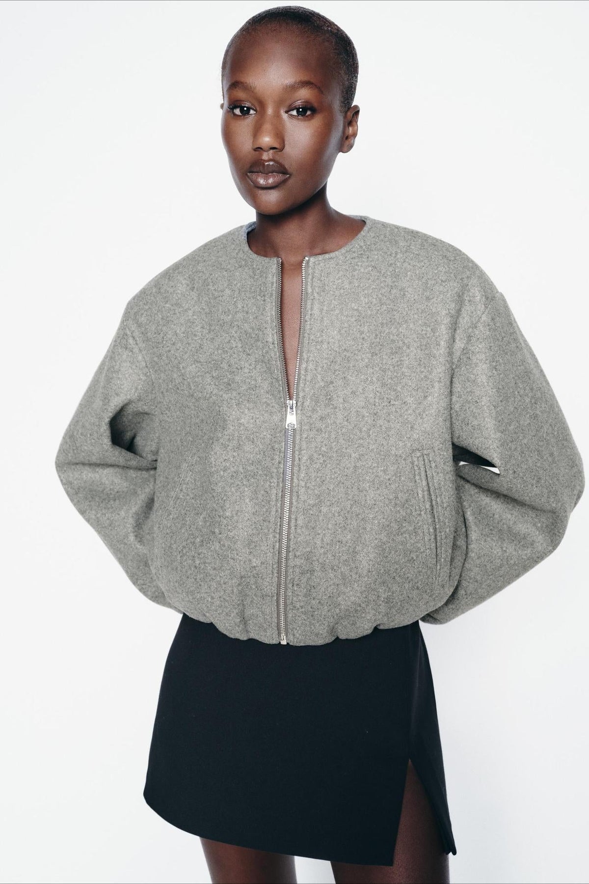 Faux Wool Short Zip Bomber Jacket 2