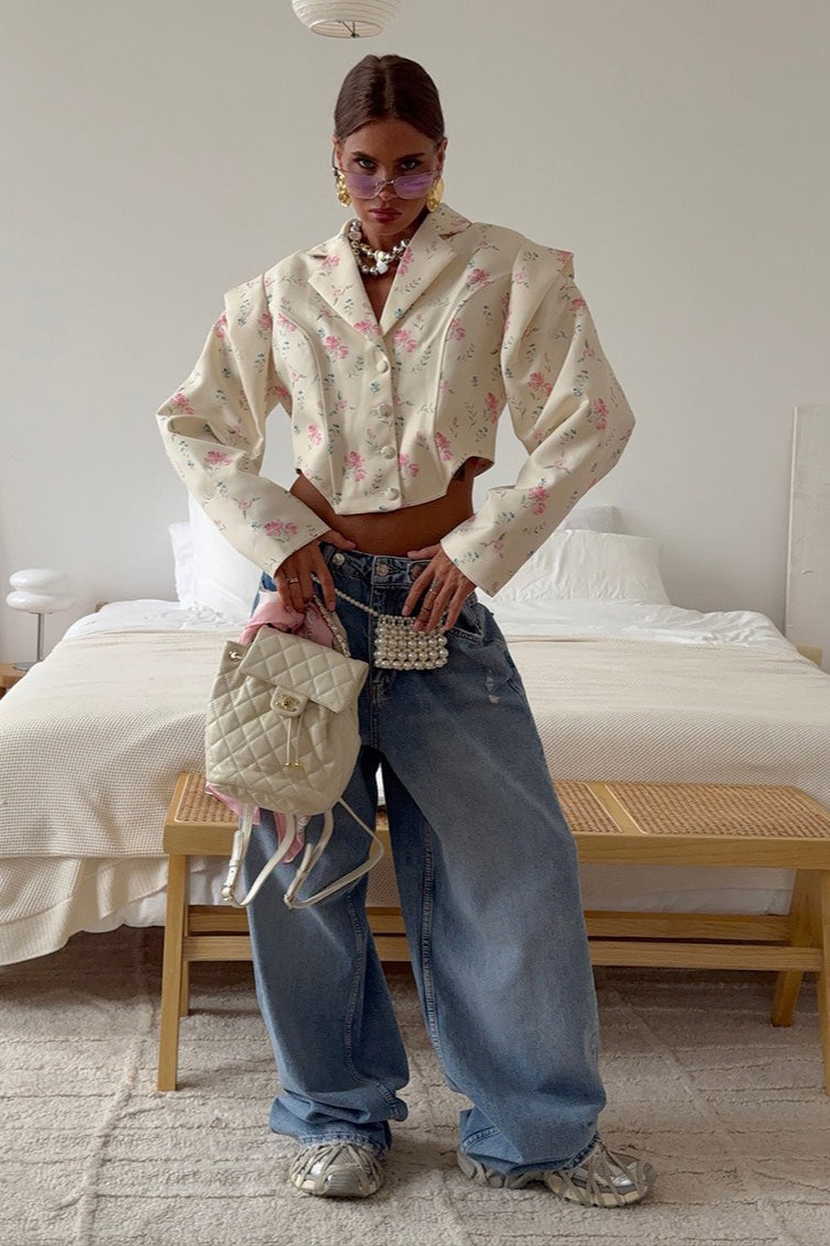 Floral Print Long Sleeve Blazer Coat for Elegant Style